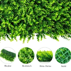 12 Stk. Künstliches Pflanzenwand Hecke Efeublättern Sichtschutz Heckenpflanze Windschutz für Garten 40,5 x 59 cm