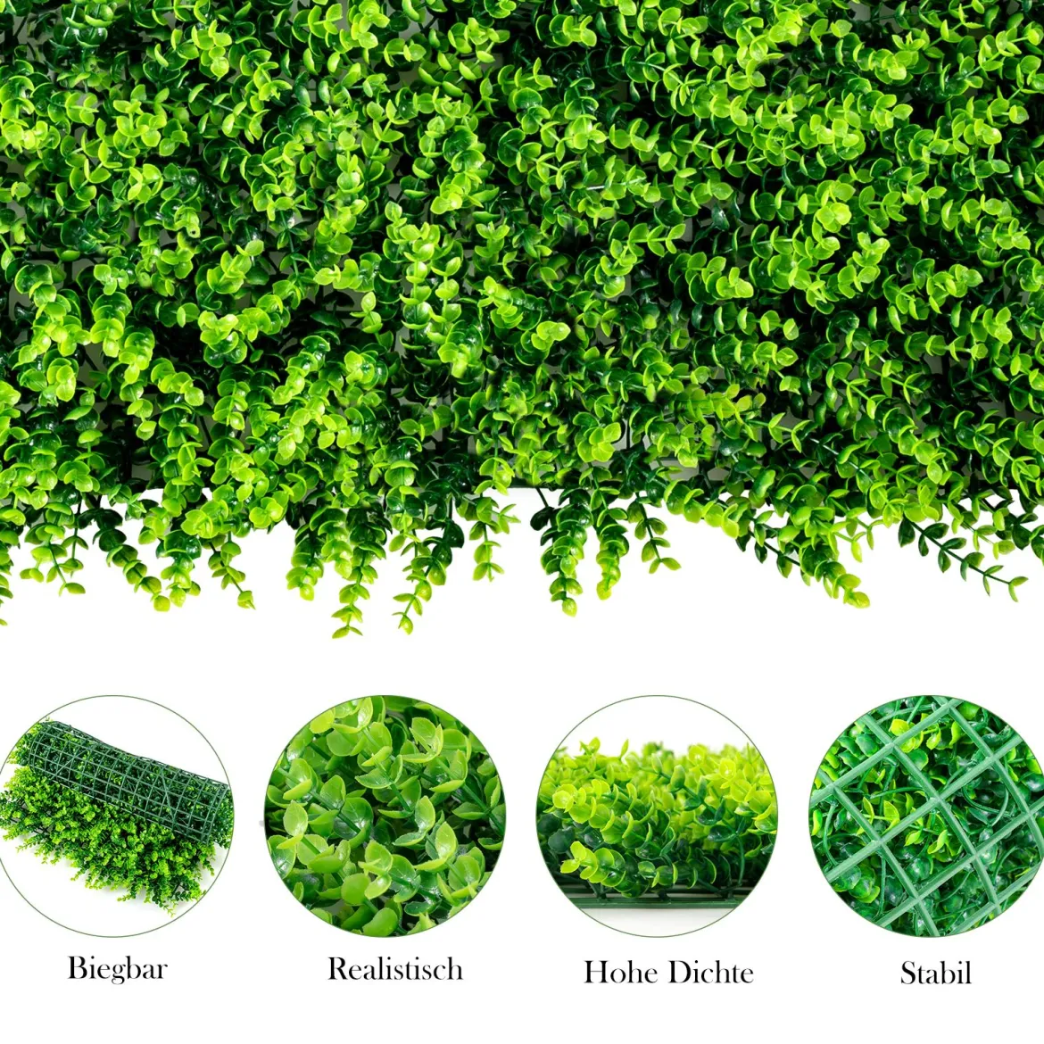 12 Stk. Künstliches Pflanzenwand Hecke Efeublättern Sichtschutz Heckenpflanze Windschutz für Garten 40,5 x 59 cm