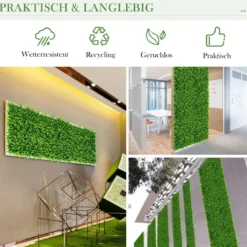 12 Stk. Künstliches Pflanzenwand Hecke Efeublättern Sichtschutz Heckenpflanze Windschutz für Garten 40,5 x 59 cm