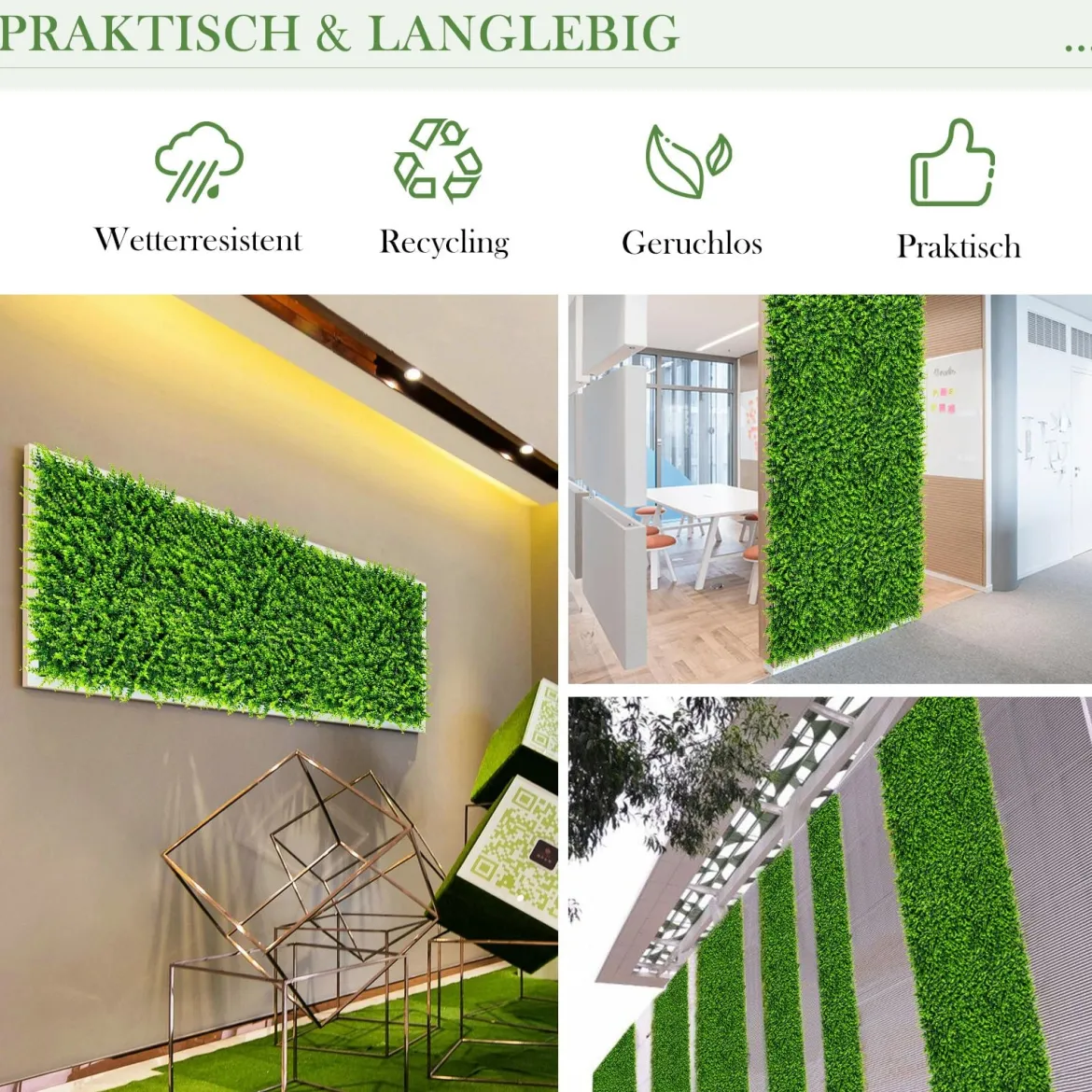 12 Stk. Künstliches Pflanzenwand Hecke Efeublättern Sichtschutz Heckenpflanze Windschutz für Garten 40,5 x 59 cm