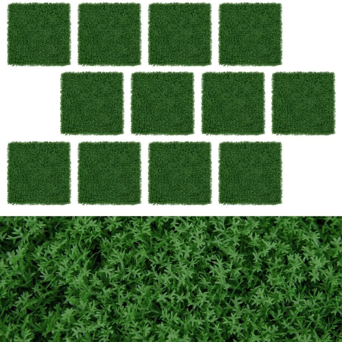 12 Stk. Pflanzenwand 50,5 x 50,5 cm künstliche Mooswand miteinander verbindbar Dunkelgrün