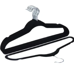 100Stk. Samt Kleiderbügel Rutschfester Samtbügel 45 x 23 x 0,5 cm Schwarz