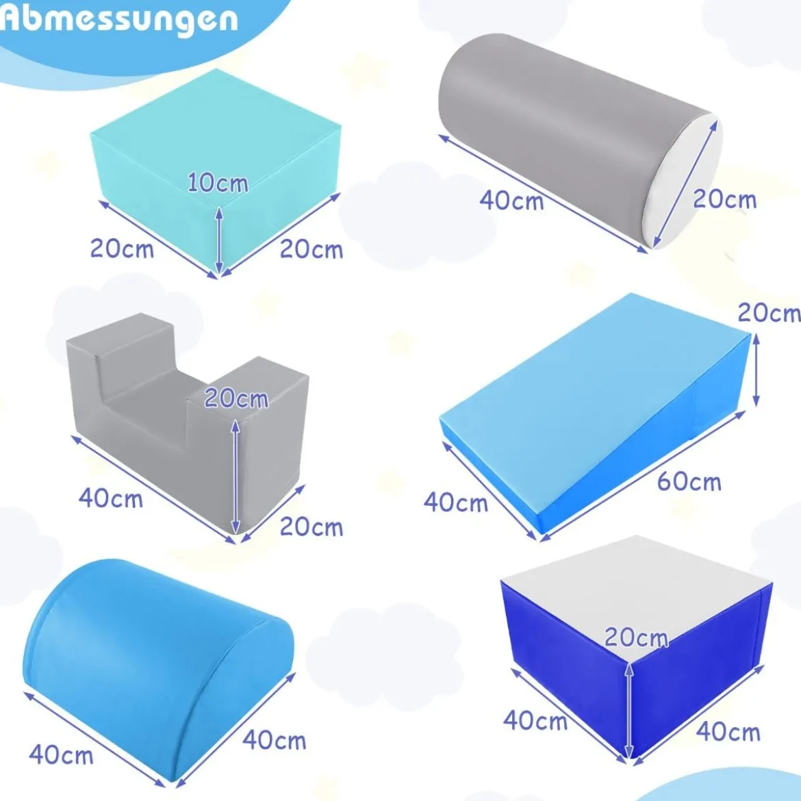6 STK. Schaumstoffbausteine Riesenbausteine zum Toben und Klettern Softbausteine aus Schaumstoff