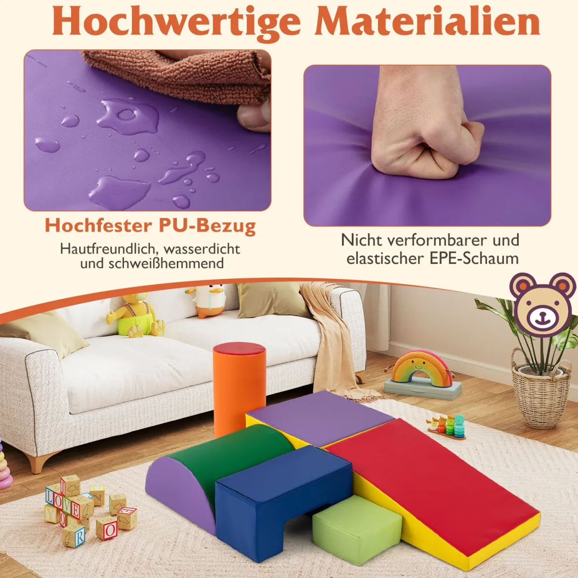 6 STK. Schaumstoffbausteine Riesenbausteine zum Toben und Klettern Softbausteine aus Schaumstoff