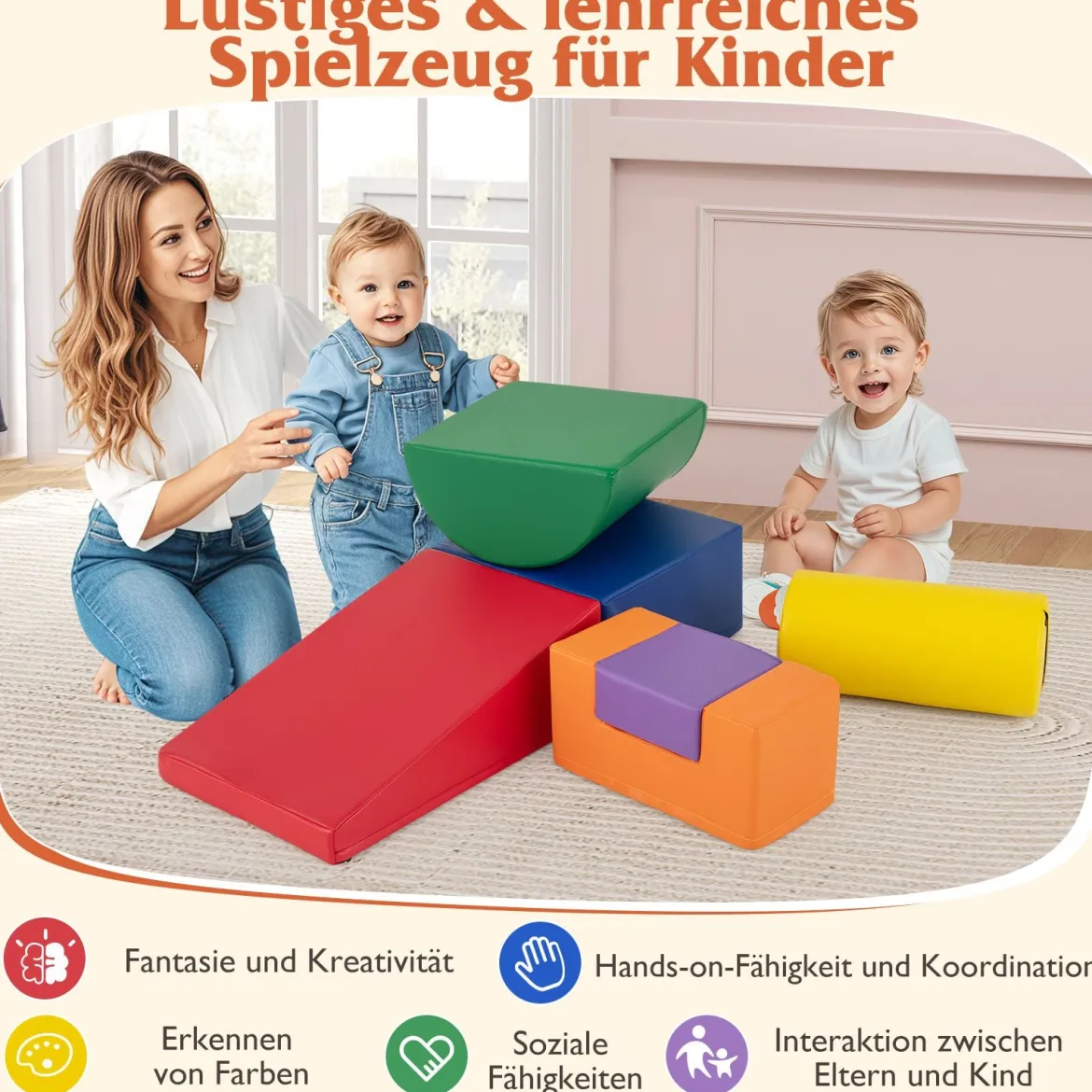 6 STK. Schaumstoffbausteine Riesenbausteine zum Toben und Klettern Softbausteine aus Schaumstoff