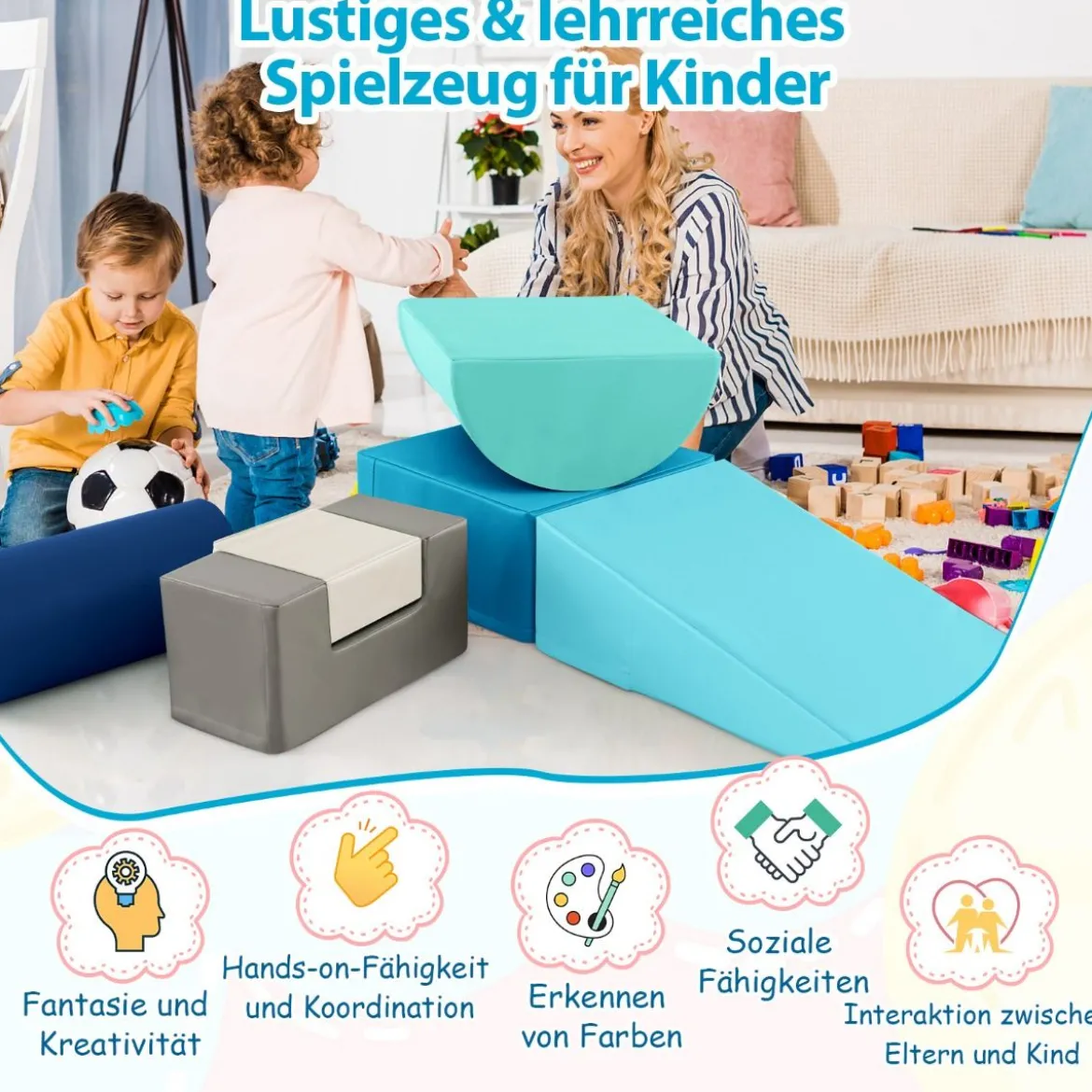 6 STK. Schaumstoffbausteine Riesenbausteine zum Toben und Klettern Softbausteine aus Schaumstoff