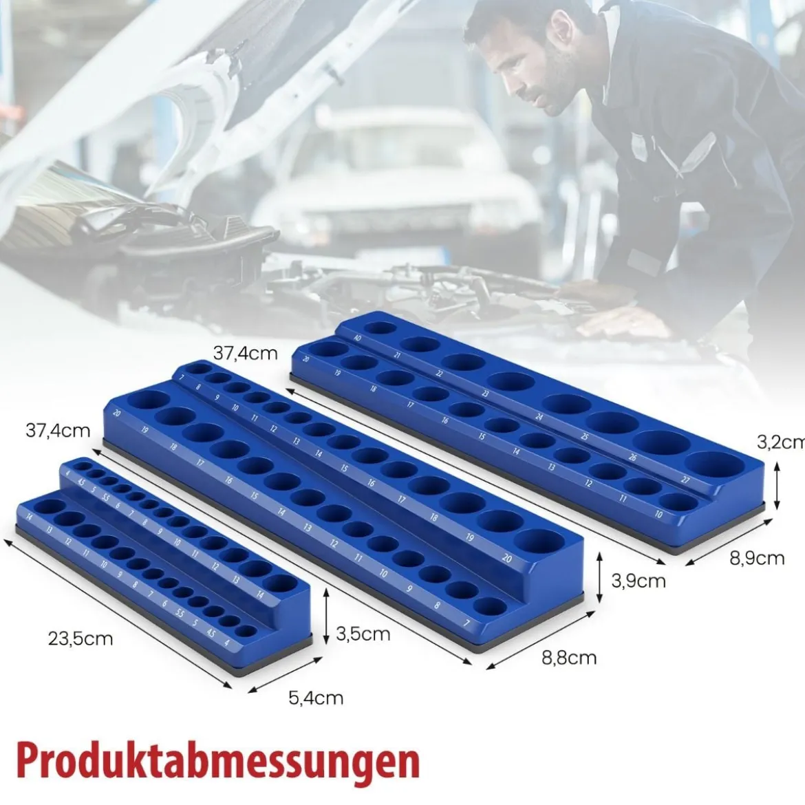 6 Stk. Steckschlüssel Halter magnetisch 1/2-Zoll-, 3/8-Zoll- und 1/4-Zoll Aufsteckschiene für Stecknüsse