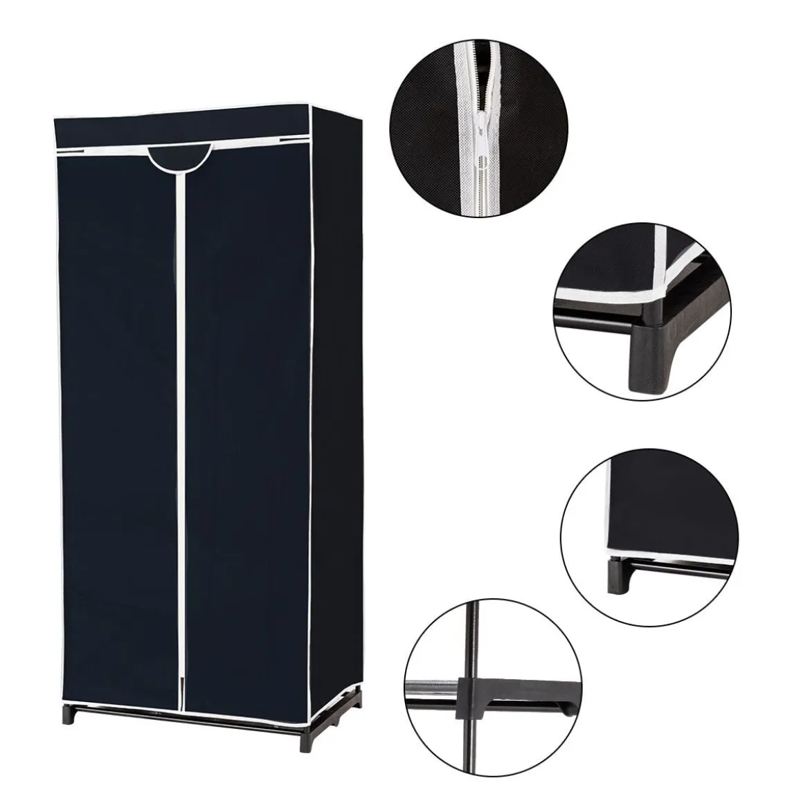 Stoff Kleiderschrank mit Kleiderstange & Ablage Stoffschrank Faltschrank Stoffkleiderschrank