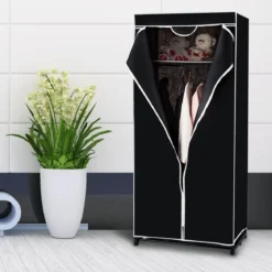 Stoff Kleiderschrank mit Kleiderstange & Ablage Stoffschrank Faltschrank Stoffkleiderschrank