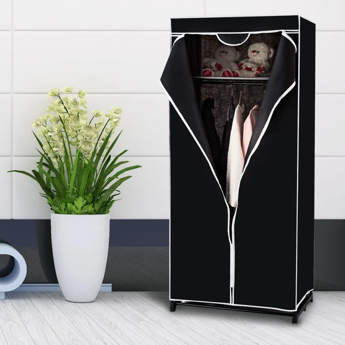 Stoff Kleiderschrank mit Kleiderstange & Ablage Stoffschrank Faltschrank Stoffkleiderschrank
