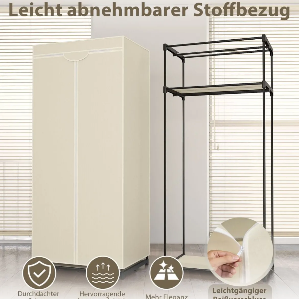 Stoff Kleiderschrank mit Kleiderstange & Ablage Stoffschrank Faltschrank Stoffkleiderschrank