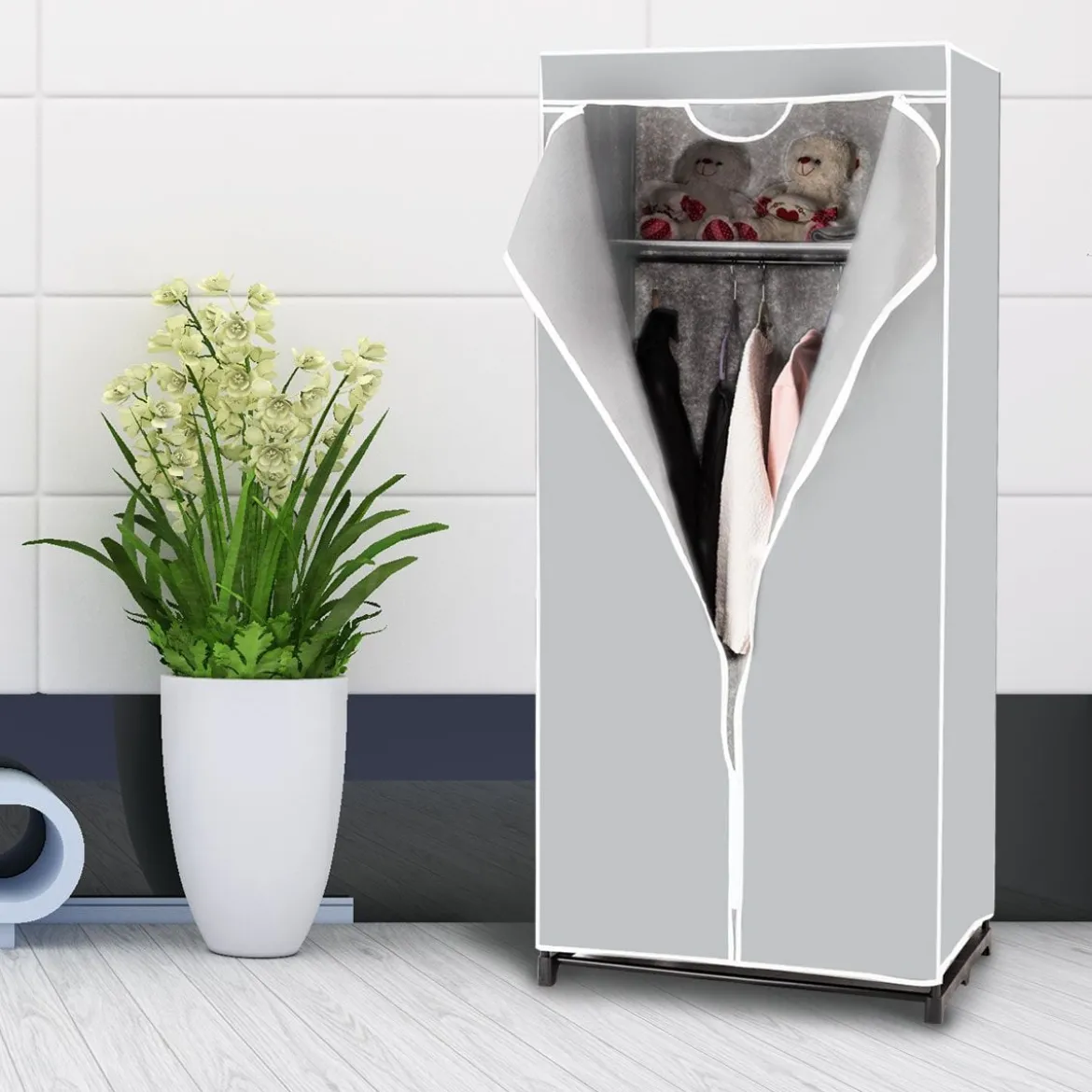 Stoff Kleiderschrank mit Kleiderstange & Ablage Stoffschrank Faltschrank Stoffkleiderschrank