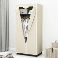 Stoff Kleiderschrank mit Kleiderstange & Ablage Stoffschrank Faltschrank Stoffkleiderschrank