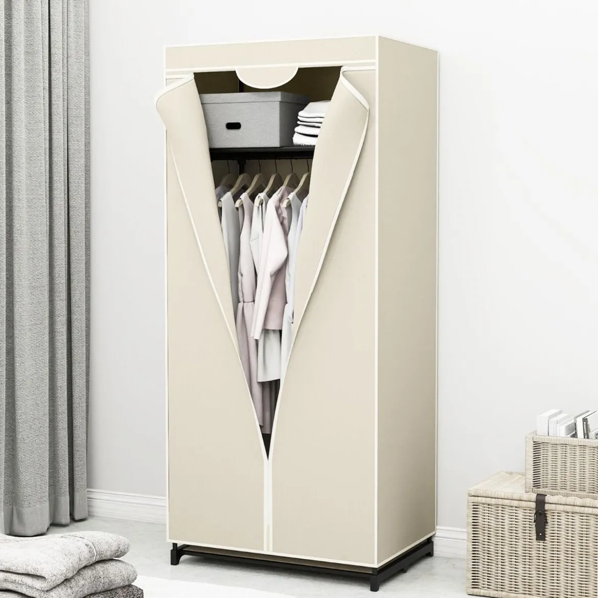 Stoff Kleiderschrank mit Kleiderstange & Ablage Stoffschrank Faltschrank Stoffkleiderschrank