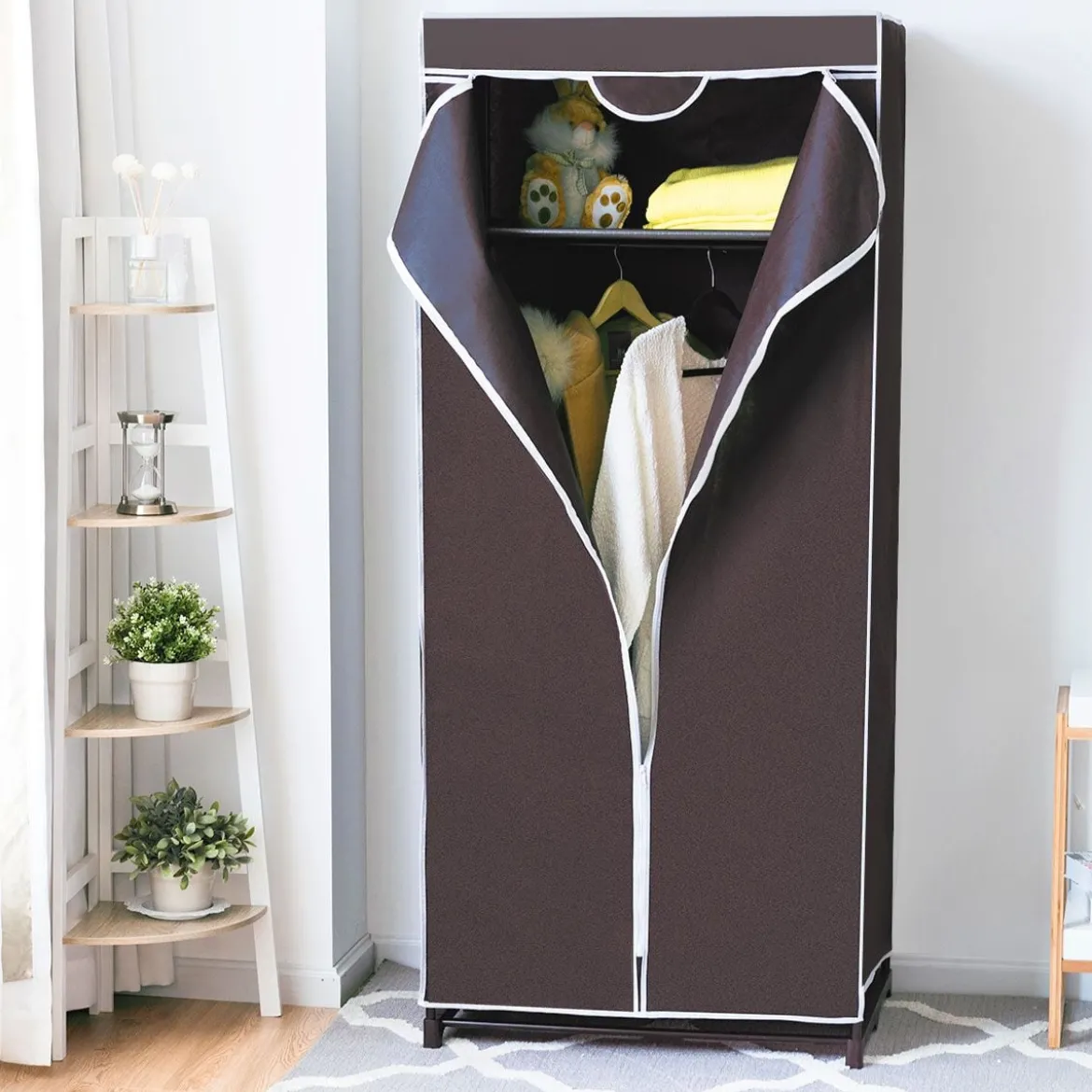 Stoff Kleiderschrank mit Kleiderstange & Ablage Stoffschrank Faltschrank Stoffkleiderschrank