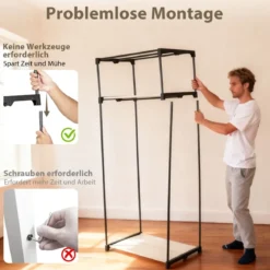 Stoff Kleiderschrank mit Kleiderstange & Ablage Stoffschrank Faltschrank Stoffkleiderschrank