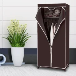 Stoff Kleiderschrank mit Kleiderstange & Ablage Stoffschrank Faltschrank Stoffkleiderschrank