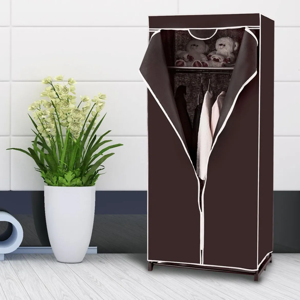 Stoff Kleiderschrank mit Kleiderstange & Ablage Stoffschrank Faltschrank Stoffkleiderschrank