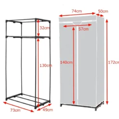 Stoff Kleiderschrank mit Kleiderstange & Ablage Stoffschrank Faltschrank Stoffkleiderschrank
