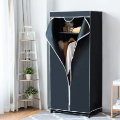 Stoff Kleiderschrank mit Kleiderstange & Ablage Stoffschrank Faltschrank Stoffkleiderschrank