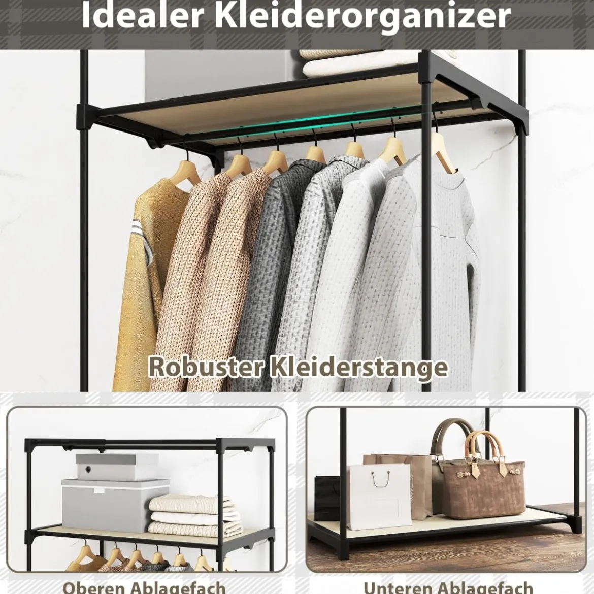 Stoff Kleiderschrank mit Kleiderstange & Ablage Stoffschrank Faltschrank Stoffkleiderschrank