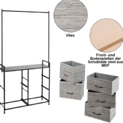 Stoffschrank mit Kleiderstange mit 8 Schubladen 85 x 29 x 167 cm Schwarz + Grau