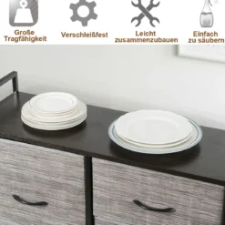 Stoffschrank mit Kleiderstange mit 8 Schubladen 85 x 29 x 167 cm Schwarz + Grau