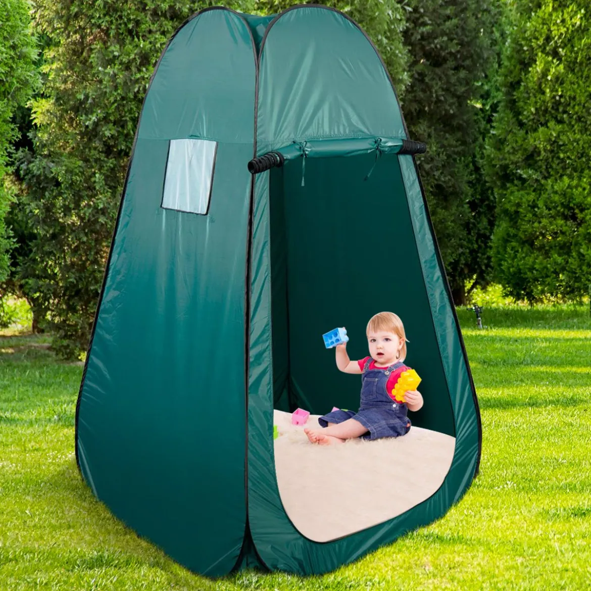 Strand Duschzelt Umkleidezelt 120 x 120 x 190cm Toilettenzelt mit Aufbewahrungstasche Faltbar Grün/Tarnung