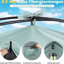 Strandmuschel mit Vordach Strandzelt UV-Schutz 50+ mit Reißverschlusstüren & Netzfenstern Grün