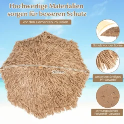 Strandschirm im Hawaii-Stil mit Klappbarem Ständer & Neigungsknopf & Tragetasche Tiki Schirm