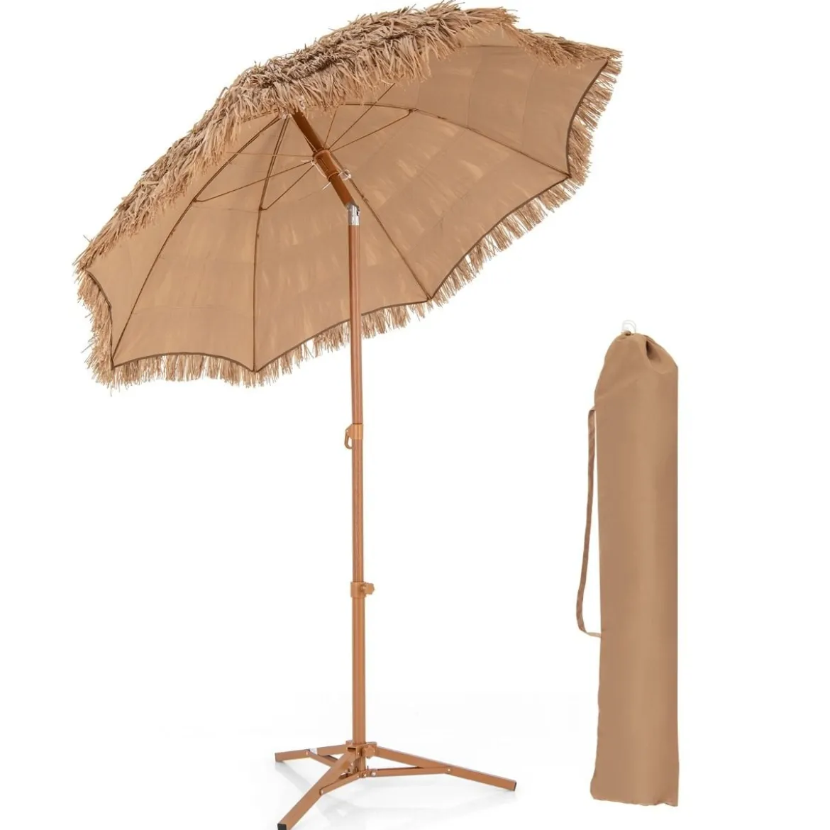 Strandschirm im Hawaii-Stil mit Klappbarem Ständer & Neigungsknopf & Tragetasche Tiki Schirm