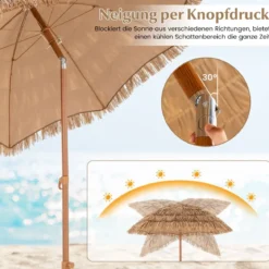 Strandschirm im Hawaii-Stil mit Klappbarem Ständer & Neigungsknopf & Tragetasche Tiki Schirm