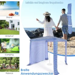 Strandschirm mit Seitenwand Sonnenschirm Strandkabine 202 x 202 x 233-270 cm Marineblau