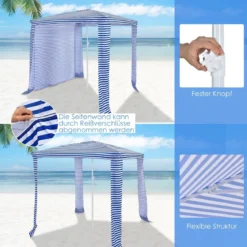 Strandschirm mit Seitenwand Sonnenschirm Strandkabine 202 x 202 x 233-270 cm Marineblau
