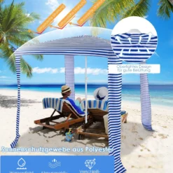 Strandschirm mit Seitenwand Sonnenschirm Strandkabine 202 x 202 x 233-270 cm Marineblau
