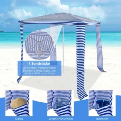 Strandschirm mit Seitenwand Sonnenschirm Strandkabine 202 x 202 x 233-270 cm Marineblau
