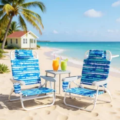 Strandstühle klappbar leicht 2er Set Campingstühle mit verstellbarer Rückenlehne Blau