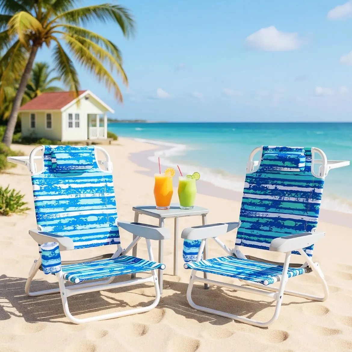 Strandstühle klappbar leicht 2er Set Campingstühle mit verstellbarer Rückenlehne Blau
