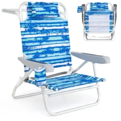 Strandstühle klappbar leicht 2er Set Campingstühle mit verstellbarer Rückenlehne Blau