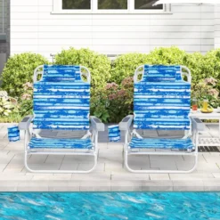 Strandstühle klappbar leicht 2er Set Campingstühle mit verstellbarer Rückenlehne Blau