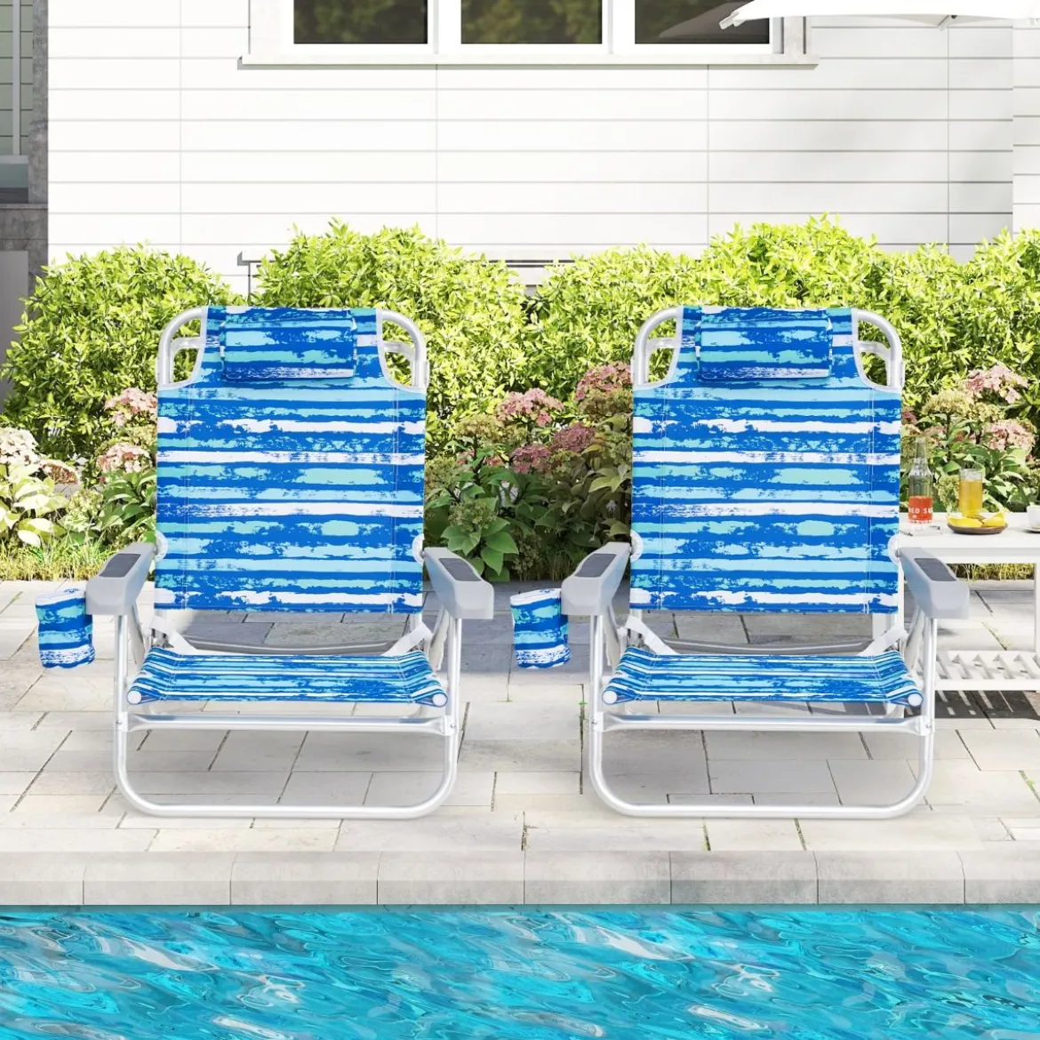 Strandstühle klappbar leicht 2er Set Campingstühle mit verstellbarer Rückenlehne Blau