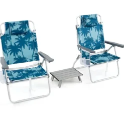 Strandstühle mit Tisch klappbare Campingstühle mit verstellbarer Rückenlehne Klappstühle leicht Blau