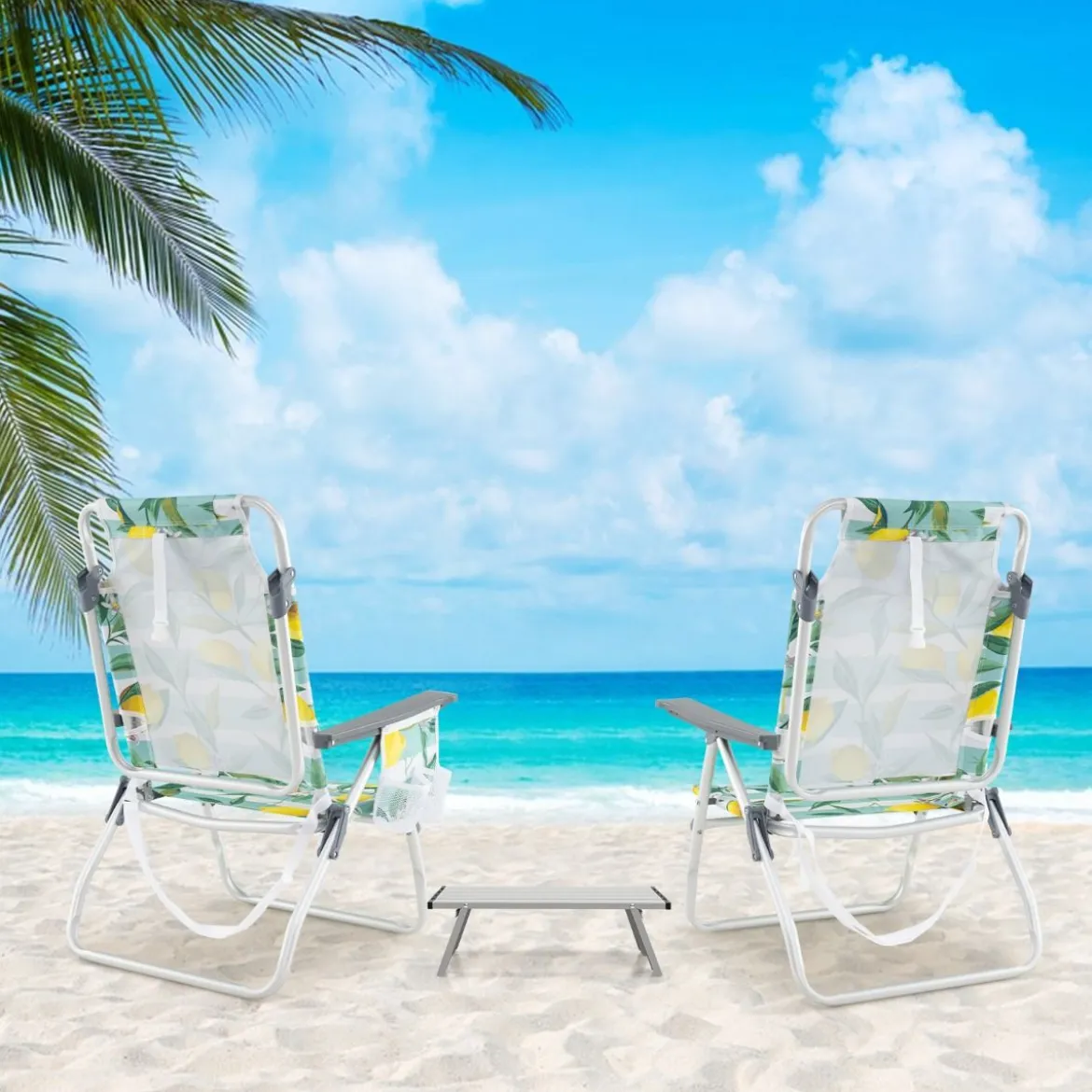 Strandstühle mit Tisch Klappbare Campingstühle mit Verstellbarer Rückenlehne Klappstühle Grün