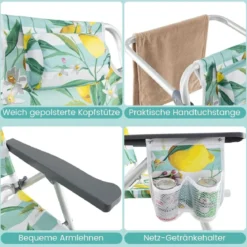 Strandstühle mit Tisch Klappbare Campingstühle mit Verstellbarer Rückenlehne Klappstühle Grün