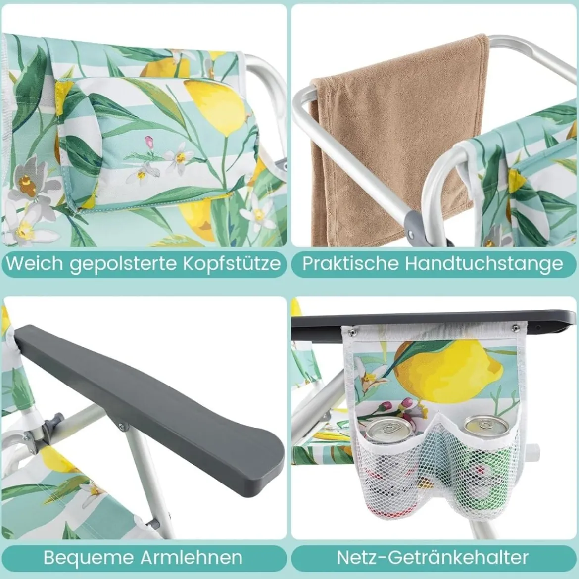 Strandstühle mit Tisch Klappbare Campingstühle mit Verstellbarer Rückenlehne Klappstühle Grün