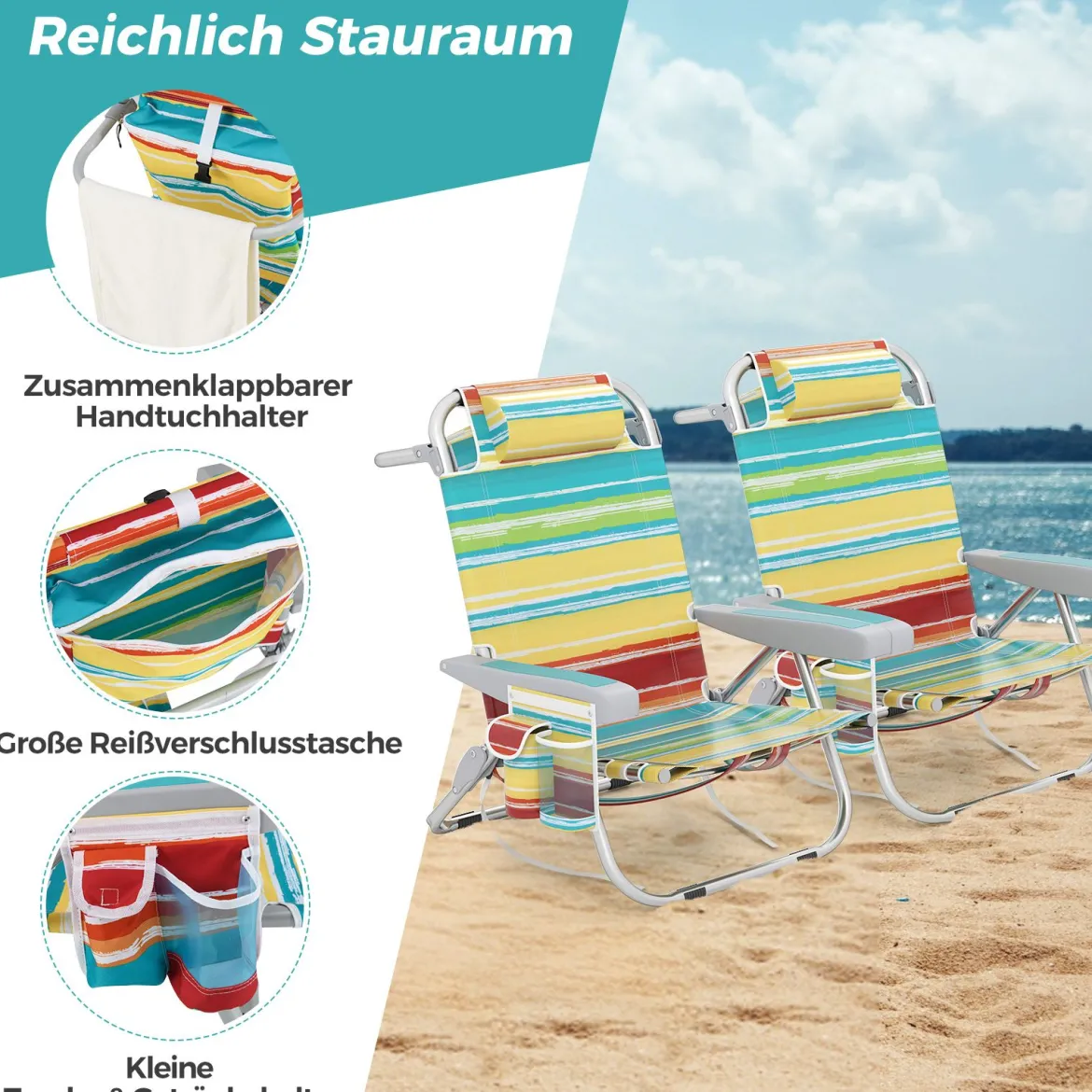 Strandstühle 1/2 x Strandstuhl klappbare Campingstühle mit Verstellbarer Rückenlehne