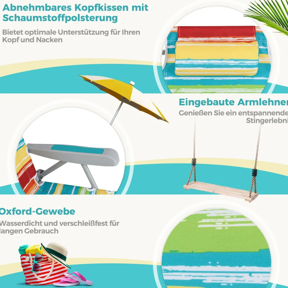 Strandstühle 1/2 x Strandstuhl klappbare Campingstühle mit Verstellbarer Rückenlehne