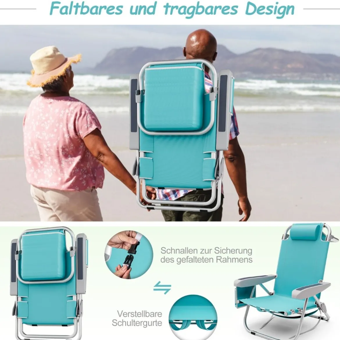 Strandstühle 1/2 x Strandstuhl klappbare Campingstühle mit Verstellbarer Rückenlehne