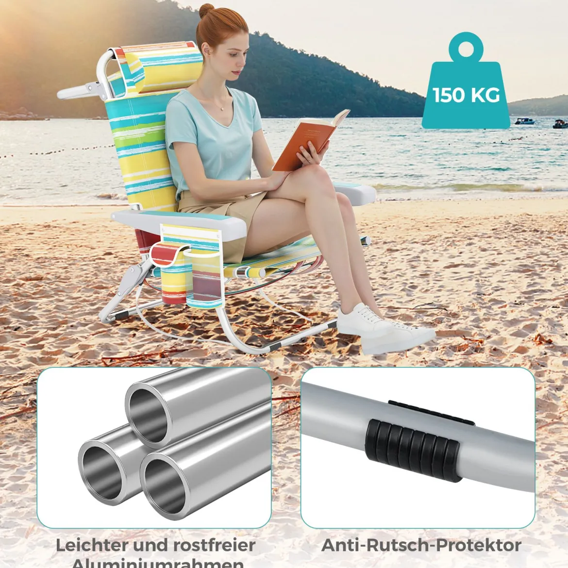 Strandstühle 1/2 x Strandstuhl klappbare Campingstühle mit Verstellbarer Rückenlehne