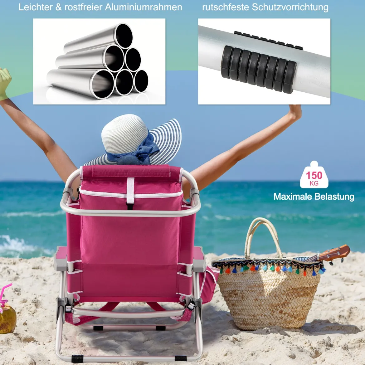 Strandstühle 1/2 x Strandstuhl klappbare Campingstühle mit Verstellbarer Rückenlehne